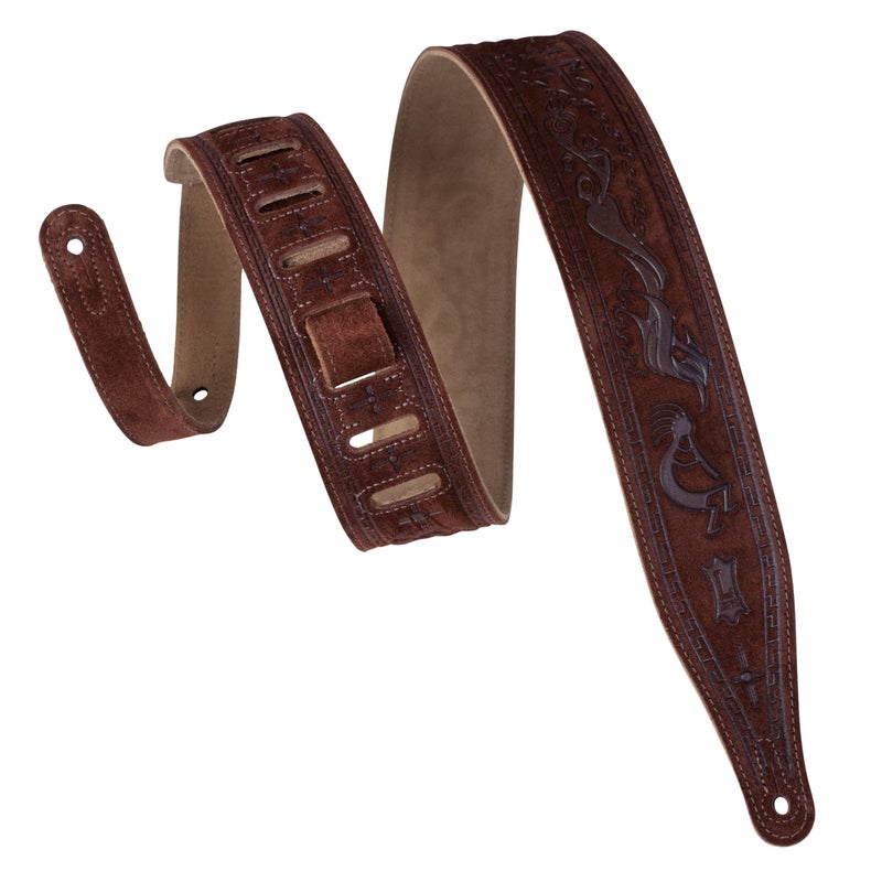 Levy's Levys Brown Suede 2.5" Guitar Strap (With Tooled Kokopelli Design) - Image 1